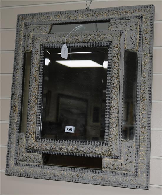 A painted cushion mirror, W.67cm